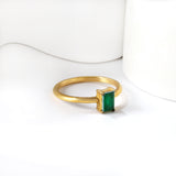 Stainless Steel Dark Green Bar Ring Vacuum Plated 18K Gold