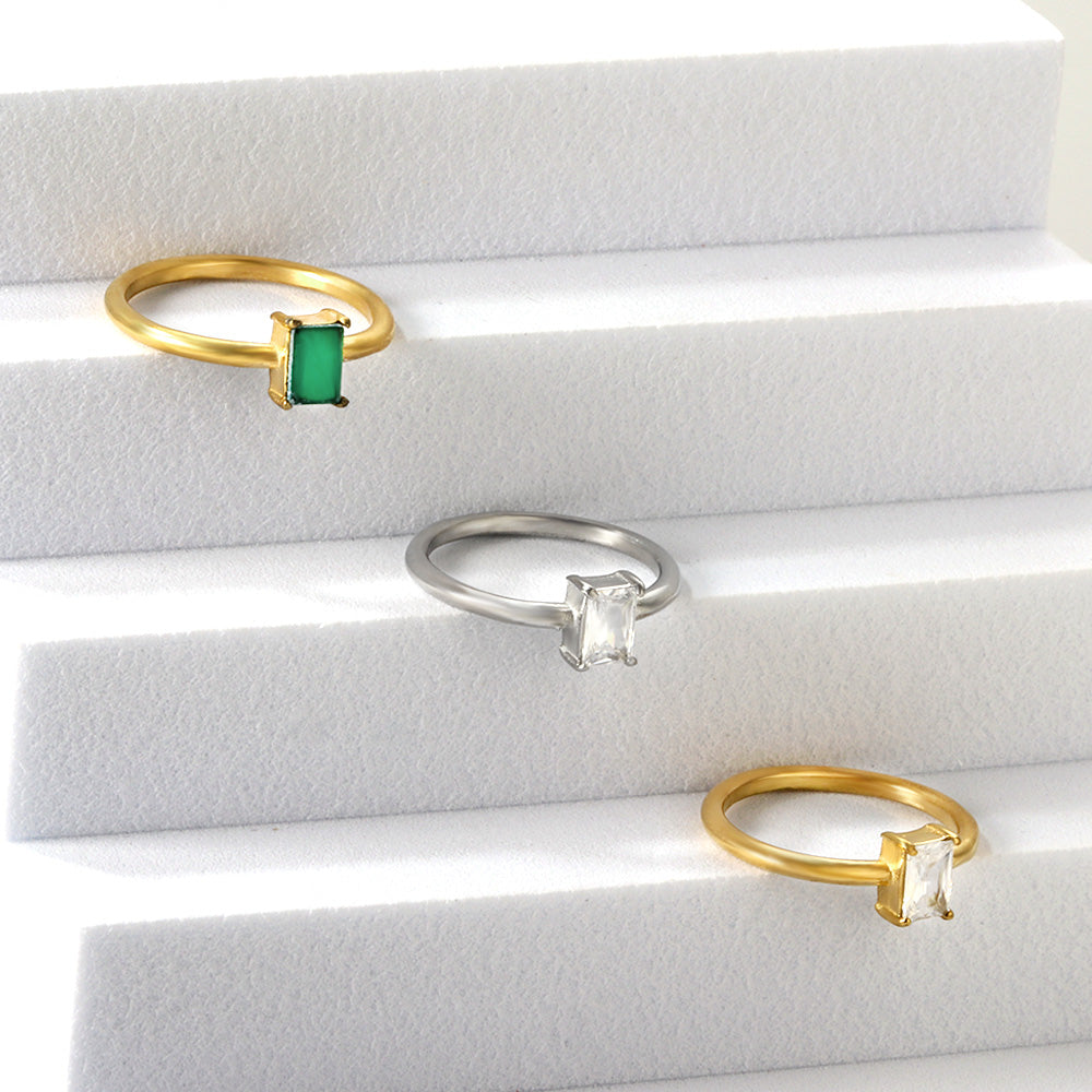 Stainless Steel Dark Green Bar Ring Vacuum Plated 18K Gold asonjewelry