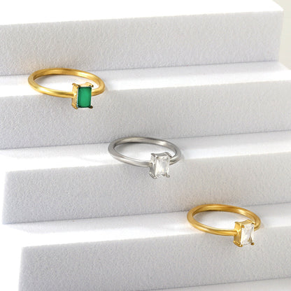 Stainless Steel Dark Green Bar Ring Vacuum Plated 18K Gold asonjewelry