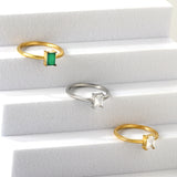 Stainless Steel Dark Green Bar Ring Vacuum Plated 18K Gold