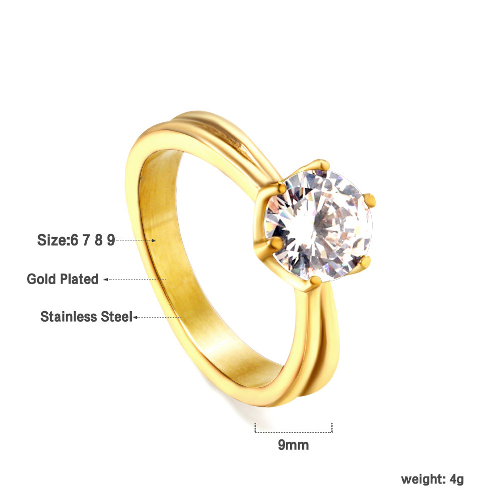 Plating new four claws white diamond ring simple glossy ring asonjewelry