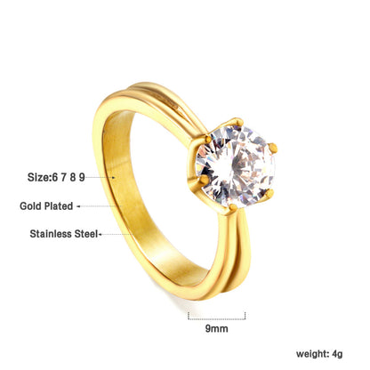 Plating new four claws white diamond ring simple glossy ring asonjewelry