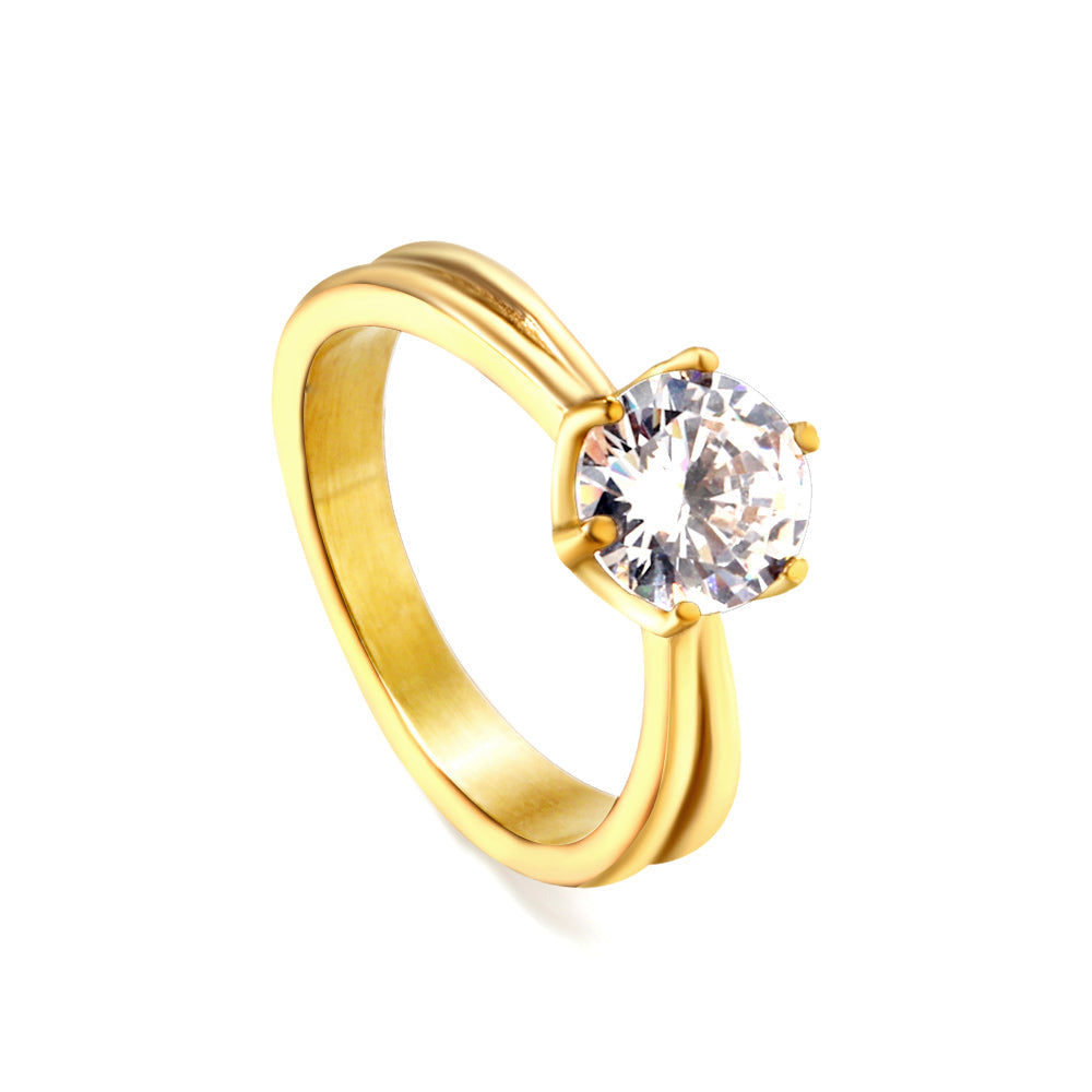 Plating new four claws white diamond ring simple glossy ring asonjewelry