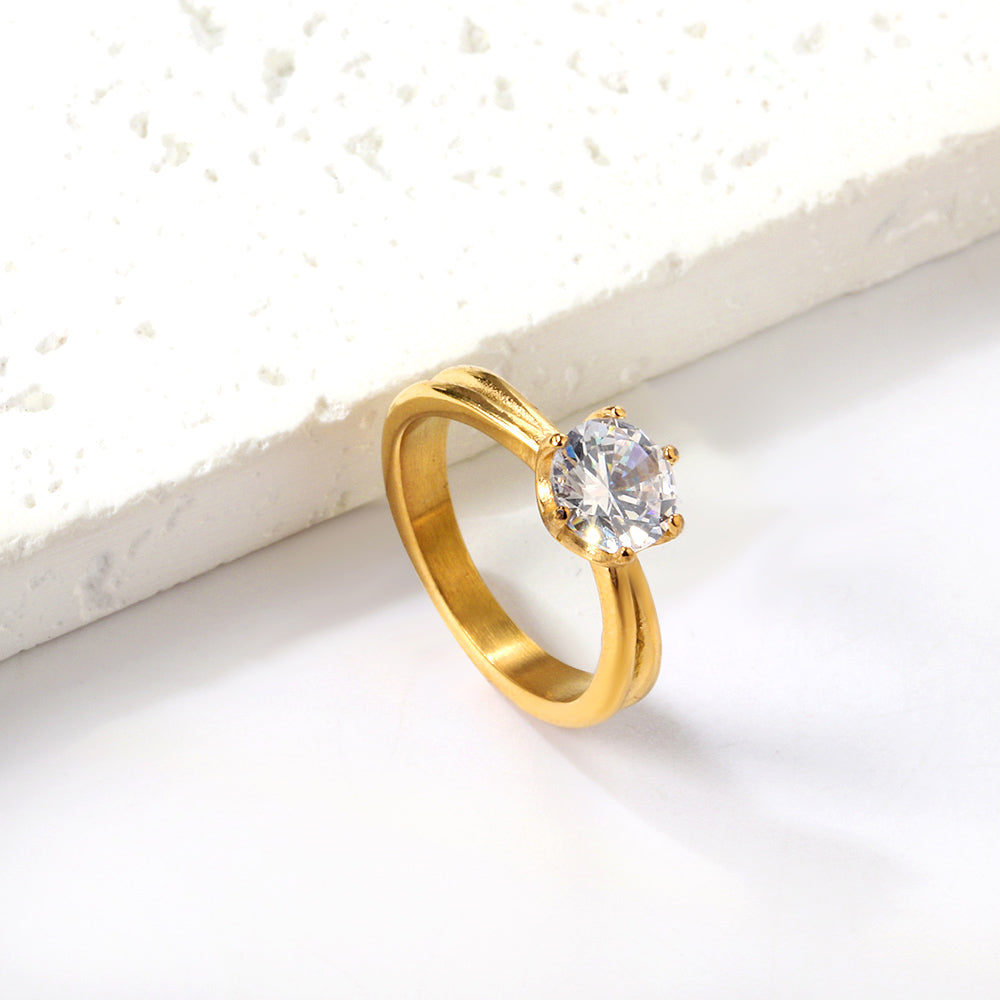 Plating new four claws white diamond ring simple glossy ring asonjewelry