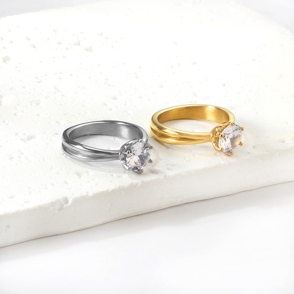 Plating new four claws white diamond ring simple glossy ring asonjewelry