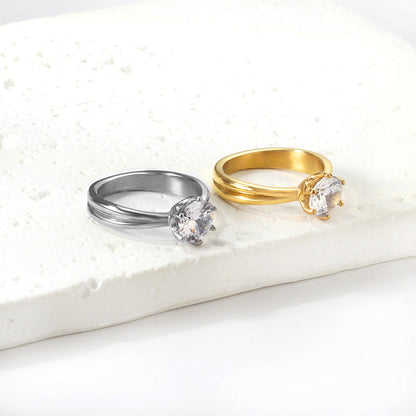 Plating new four claws white diamond ring simple glossy ring asonjewelry