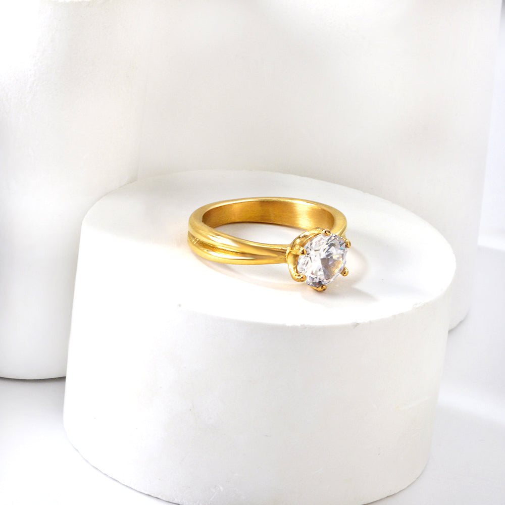 Plating new four claws white diamond ring simple glossy ring asonjewelry