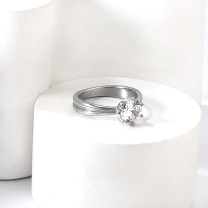 Plating new four claws white diamond ring simple glossy ring asonjewelry