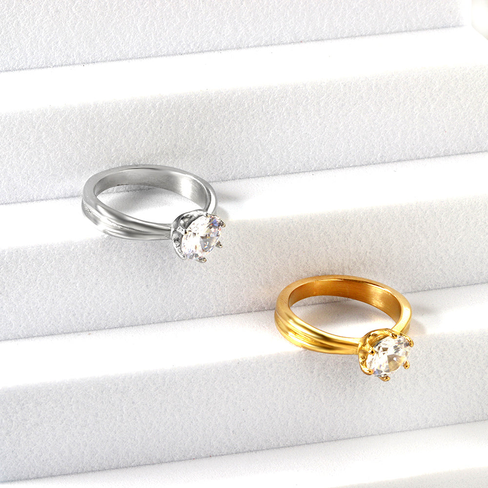 Plating new four claws white diamond ring simple glossy ring asonjewelry