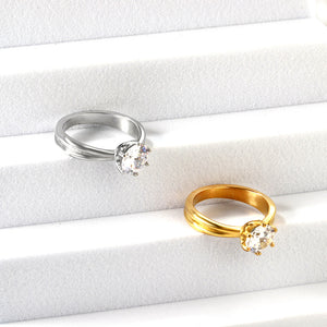 Plating new four claws white diamond ring simple glossy ring