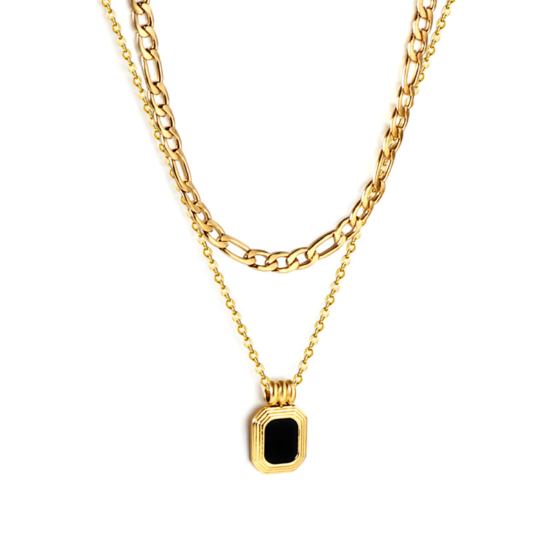 Rectangular Green Diamond Pendant with Chain Double Chain 44+40+5cm