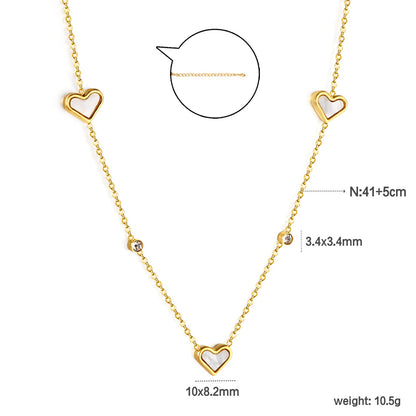 8*10mm 3 heart-shaped white/red/pink/green/black shells + 3.5mm 2 white diamond pendants 0.3 cross chain 41+5cm + 10*3mm square tag Necklace Gold asonjewelry