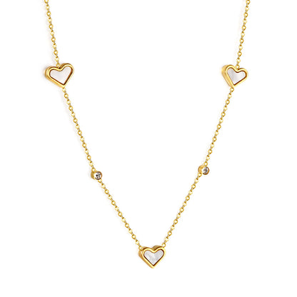 8*10mm 3 heart-shaped white/red/pink/green/black shells + 3.5mm 2 white diamond pendants 0.3 cross chain 41+5cm + 10*3mm square tag Necklace Gold asonjewelry