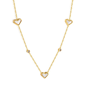 8*10mm 3 heart-shaped white/red/pink/green/black shells + 3.5mm 2 white diamond pendants 0.3 cross chain 41+5cm + 10*3mm square tag Necklace Gold