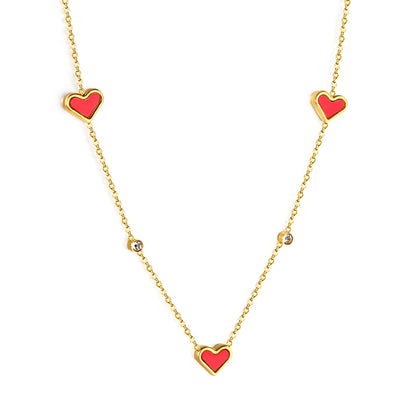 8*10mm 3 heart-shaped white/red/pink/green/black shells + 3.5mm 2 white diamond pendants 0.3 cross chain 41+5cm + 10*3mm square tag Necklace Gold asonjewelry