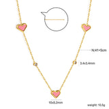 8*10mm 3 heart-shaped white/red/pink/green/black shells + 3.5mm 2 white diamond pendants 0.3 cross chain 41+5cm + 10*3mm square tag Necklace Gold