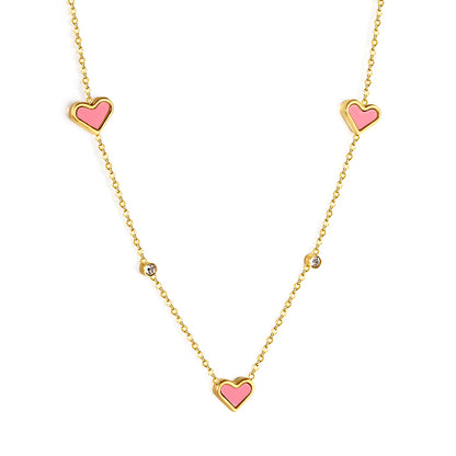 8*10mm 3 heart-shaped white/red/pink/green/black shells + 3.5mm 2 white diamond pendants 0.3 cross chain 41+5cm + 10*3mm square tag Necklace Gold asonjewelry