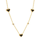 8*10mm 3 heart-shaped white/red/pink/green/black shells + 3.5mm 2 white diamond pendants 0.3 cross chain 41+5cm + 10*3mm square tag Necklace Gold
