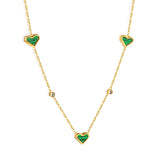 8*10mm 3 heart-shaped white/red/pink/green/black shells + 3.5mm 2 white diamond pendants 0.3 cross chain 41+5cm + 10*3mm square tag Necklace Gold