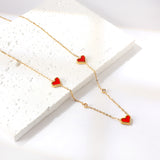 8*10mm 3 heart-shaped white/red/pink/green/black shells + 3.5mm 2 white diamond pendants 0.3 cross chain 41+5cm + 10*3mm square tag Necklace Gold