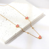 8*10mm 3 heart-shaped white/red/pink/green/black shells + 3.5mm 2 white diamond pendants 0.3 cross chain 41+5cm + 10*3mm square tag Necklace Gold