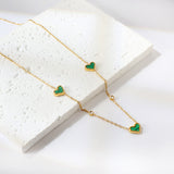 8*10mm 3 heart-shaped white/red/pink/green/black shells + 3.5mm 2 white diamond pendants 0.3 cross chain 41+5cm + 10*3mm square tag Necklace Gold