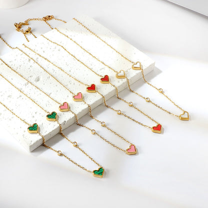 8*10mm 3 heart-shaped white/red/pink/green/black shells + 3.5mm 2 white diamond pendants 0.3 cross chain 41+5cm + 10*3mm square tag Necklace Gold asonjewelry