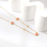 8*10mm 3 heart-shaped white/red/pink/green/black shells + 3.5mm 2 white diamond pendants 0.3 cross chain 41+5cm + 10*3mm square tag Necklace Gold