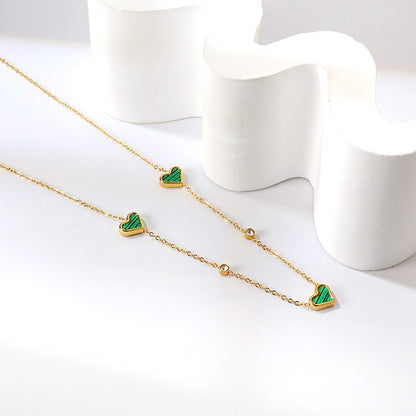 8*10mm 3 heart-shaped white/red/pink/green/black shells + 3.5mm 2 white diamond pendants 0.3 cross chain 41+5cm + 10*3mm square tag Necklace Gold asonjewelry