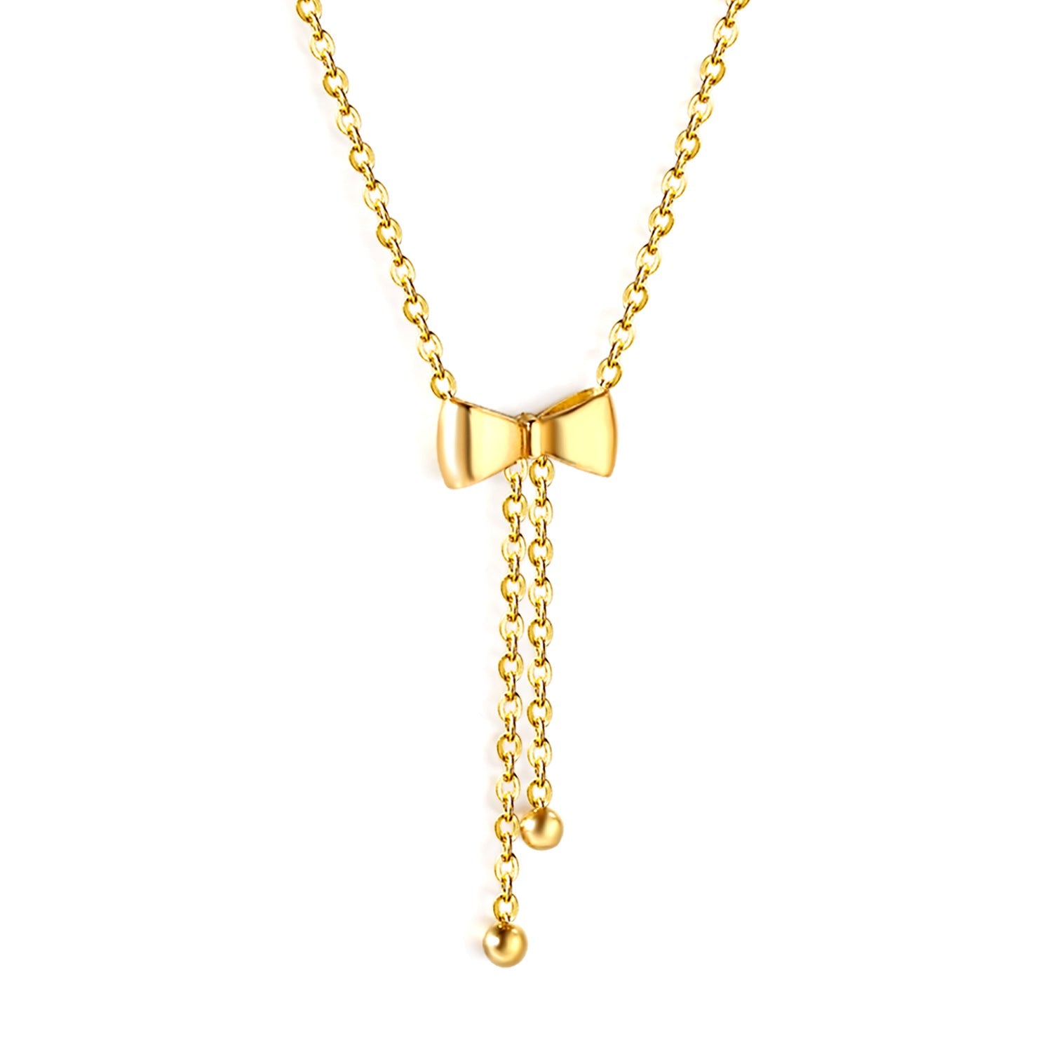 Bow Tie Pendant Necklace with Double Steel Beads 40+5cm asonjewelry