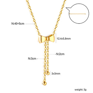 Bow Tie Pendant Necklace with Double Steel Beads 40+5cm