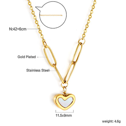 Heart Shaped White Shell Pendant Necklace 42+6cm Gold Color asonjewelry