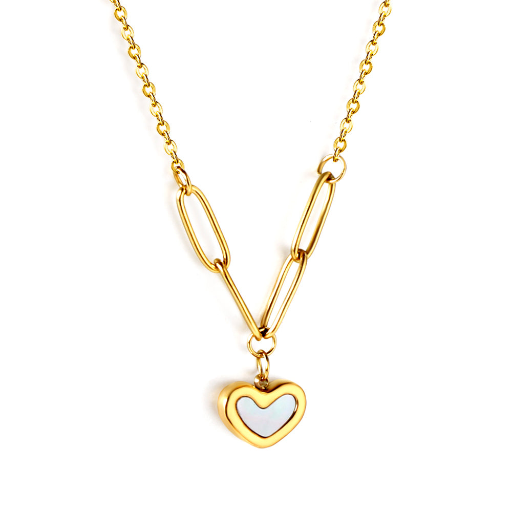 Heart Shaped White Shell Pendant Necklace 42+6cm Gold Color asonjewelry