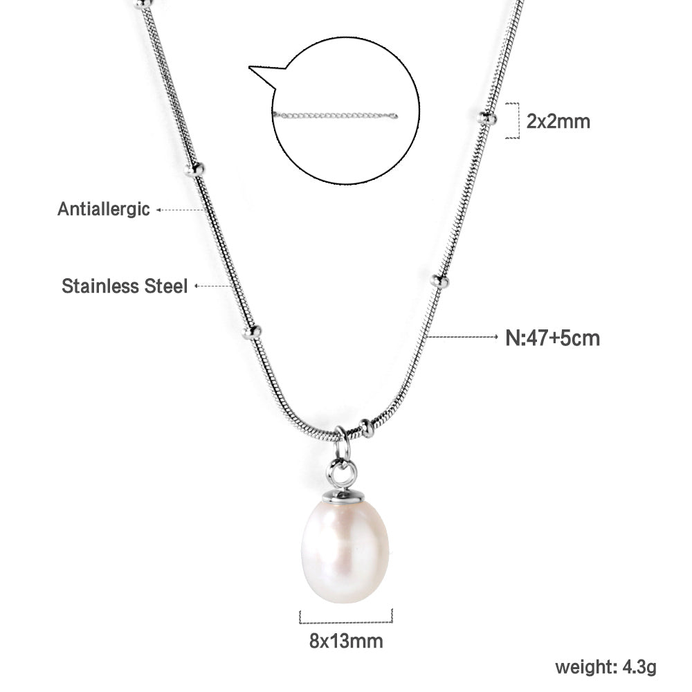 White pearl pendant necklace 47+5cm asonjewelry
