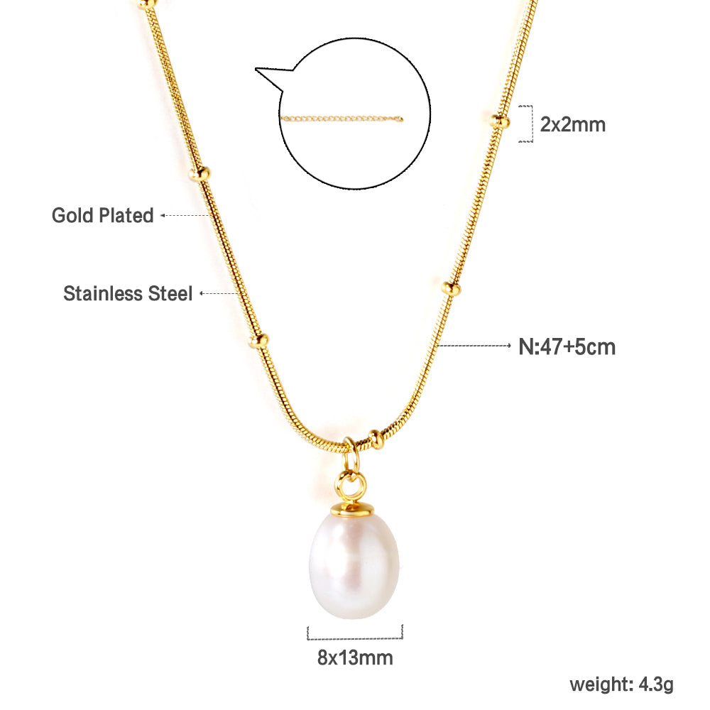 White pearl pendant necklace 47+5cm asonjewelry