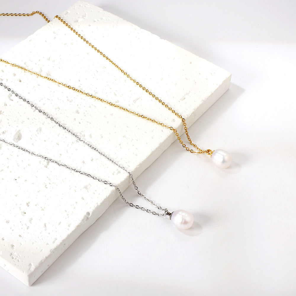 White Pearl Pendant Necklace 40+5cm asonjewelry