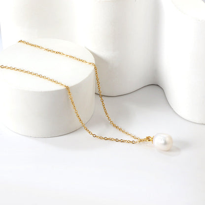 White Pearl Pendant Necklace 40+5cm asonjewelry