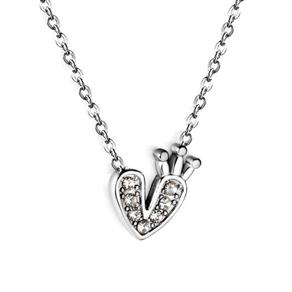Heart with Crown Pendant with Diamond Necklace 43+5cm asonjewelry