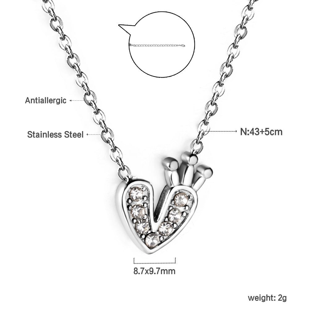 Heart with Crown Pendant with Diamond Necklace 43+5cm asonjewelry