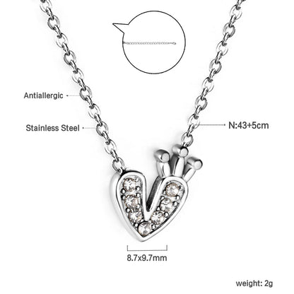 Heart with Crown Pendant with Diamond Necklace 43+5cm asonjewelry