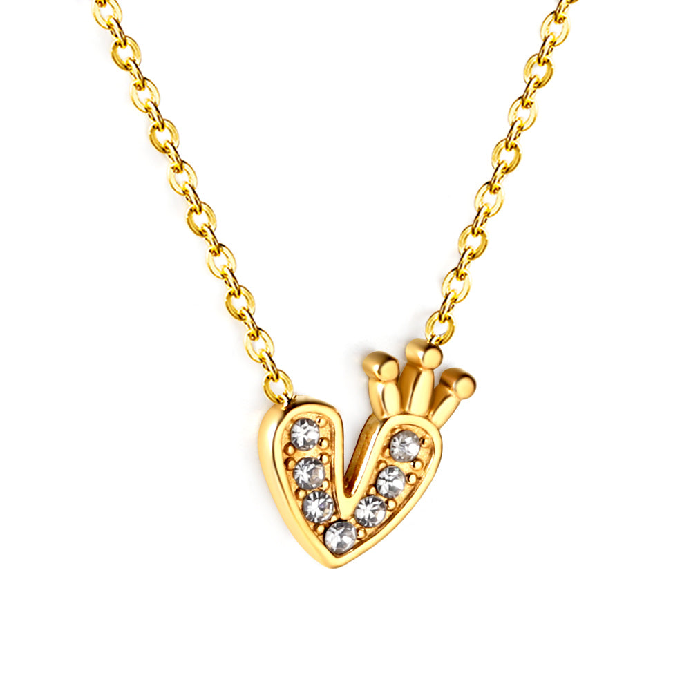 Heart with Crown Pendant with Diamond Necklace 43+5cm asonjewelry