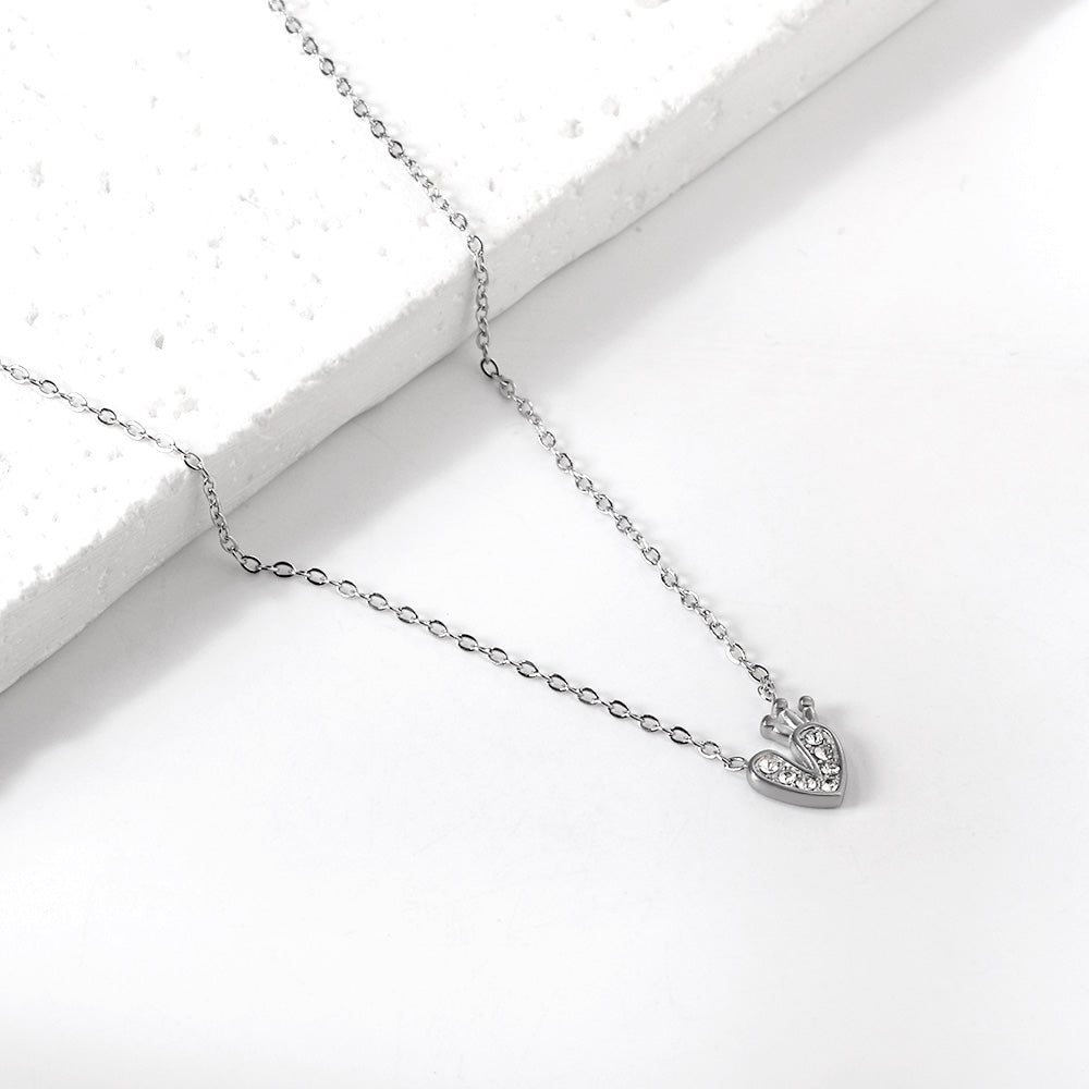 Heart with Crown Pendant with Diamond Necklace 43+5cm asonjewelry