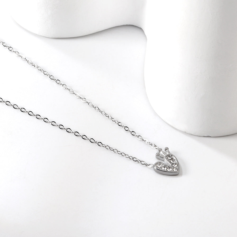 Heart with Crown Pendant with Diamond Necklace 43+5cm asonjewelry
