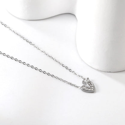 Heart with Crown Pendant with Diamond Necklace 43+5cm asonjewelry