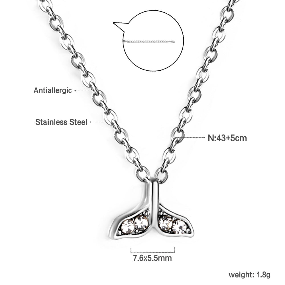 Fishtail pendant with diamond necklace 43+5cm asonjewelry