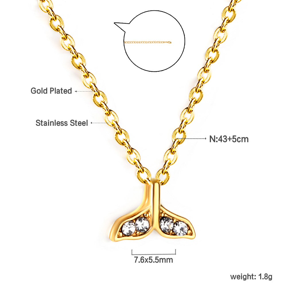 Fishtail pendant with diamond necklace 43+5cm asonjewelry