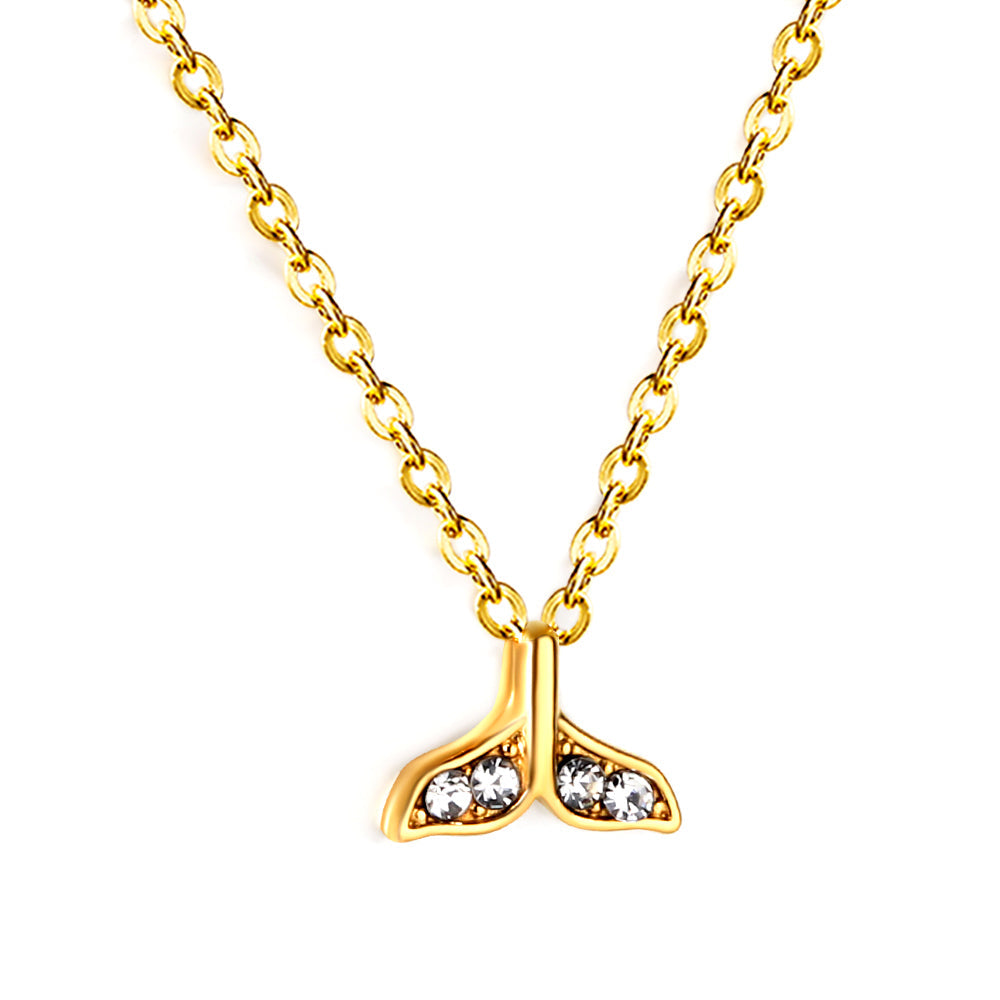 Fishtail pendant with diamond necklace 43+5cm asonjewelry