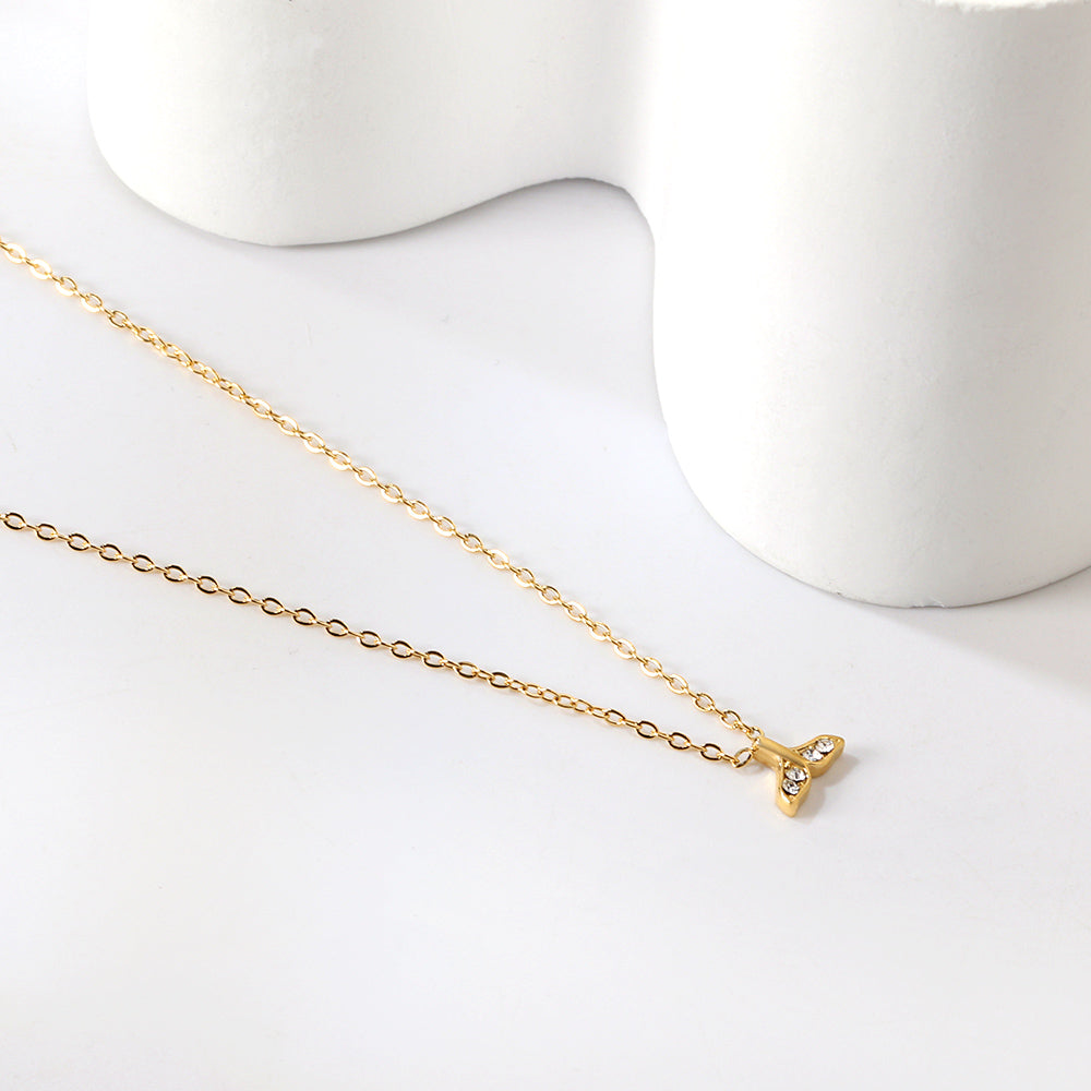 Fishtail pendant with diamond necklace 43+5cm asonjewelry