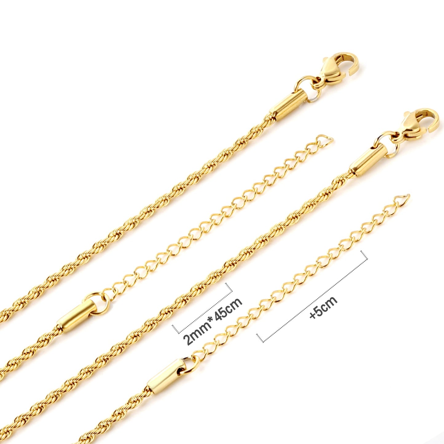 ASON 10pcs/bulk long necklace collar 2.0mm * 45cm+5cm matching chain gold & steel color stainless steel necklace wholesale asonjewelry