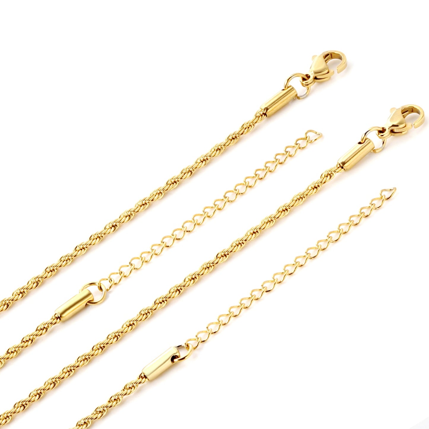 ASON 10pcs/bulk long necklace collar 2.0mm * 45cm+5cm matching chain gold & steel color stainless steel necklace wholesale asonjewelry